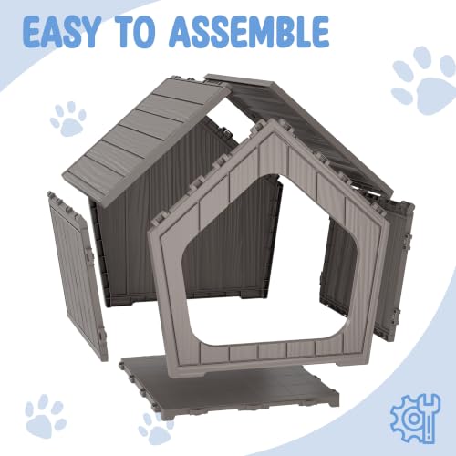 Indoor Outdoor Small Dog House Weatherproof for Small Dogs Sturdy Pet House for Indoor Living Room & Outdoor Patio (Light Grey / 23.43" L × 22.44" W × 22.24" H)