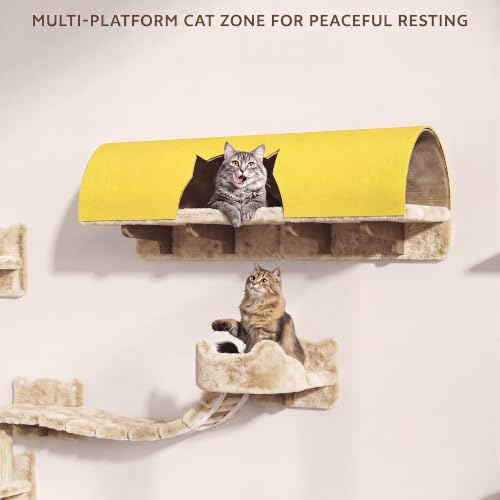 16-in-1 Cat Wall Shelves, Cat Furniture w/Tunnel & Bridge, Beige (Beige / 16-in-1)
