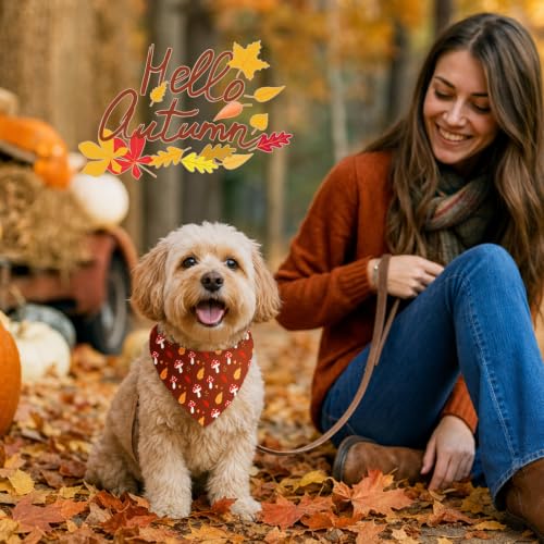 100 Pcs Fall Dog Bandanas Bulk Autumn Leaf Pumpkin Acorn Mushroom (Woodland Autumn / 19.7 x 13.8 x 13.8 Inch)