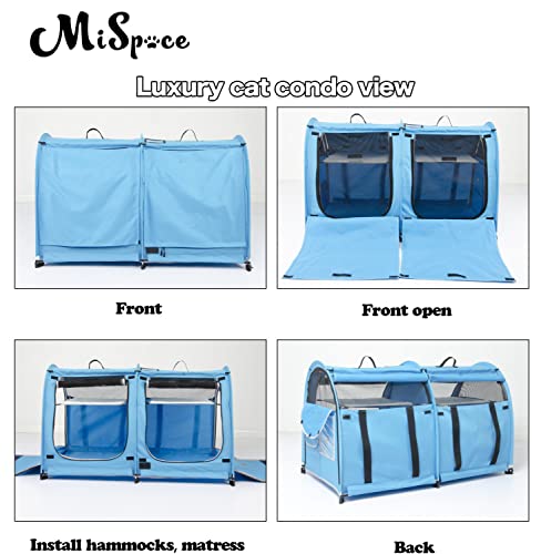 Mispace Portable 2 Pet Carriers for Cats Collapsible Cat Condo for Car Travel Pet Kennel Show Cages with Portable Carry Bag Hammocks Mats and Litter Box (Blue)