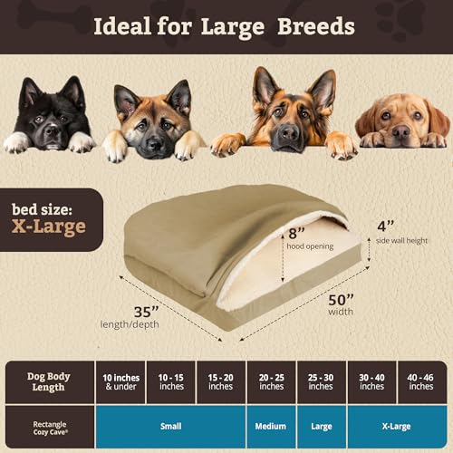 Rectangle Cozy Cave Dog Bed (Khaki / Extra Large)
