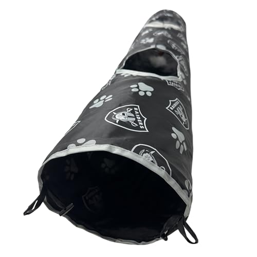 NFL Las Vegas Raiders Cat Tunnel Tube Toy with Plush Football Catnip and Feathers Collapsible Tunnel for Cats to Play (Las Vegas Raiders)