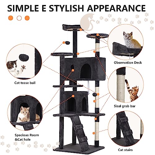 70" Cat Tree Tower (70in / Dark Gray)
