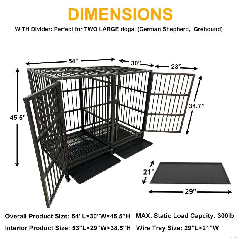 54" Heavy Duty Dog Crate with Divider Panel for Giant Dogs (Black)