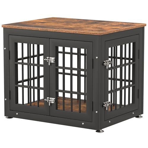 26" Heavy Duty Dog Crate Furniture for Small Dogs (Black + Rustic Brown / 26.0"L x 20.5"W x 22.0"H)