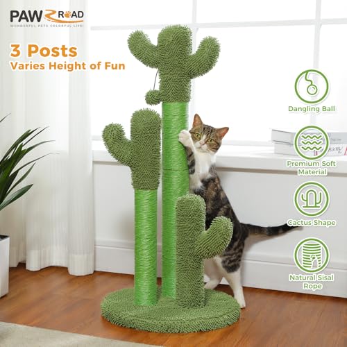 35” Cat Scratching Post Cactus Cat Scratcher with Toy Ball (Extra Large 35" / Green)