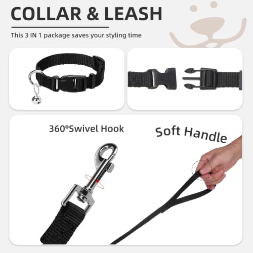 Dog Harness Collar and Leash Set No Pull for Small Medium Sized (Solid Black / S (CHEST 14.5"-16"))