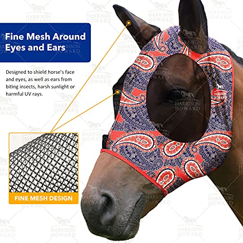 Super Comfort Stretchy Fly Mask Large Eye Space with UV Protection Soft on Skin with Breathability Orange Paisley M Cob (Cob (Medium) / Orange Paisley)