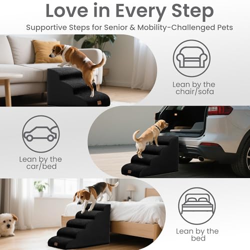 Ramp Dog Stairs for High Beds 24.4" H (Black / 5-Step-Update (34.5"D x 17.7"W x 24.4"H))