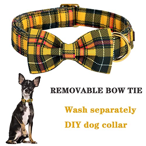 Bowtie Dog Collar Cotton Plaid Collar Adjustable Puppy Collar for Small Medium Large Dogs (Extra Small / NewHLG)