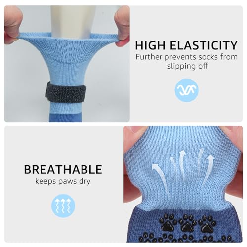 Anti Slip Dog Socks to Prevent Licking Paws for Hardwood Floors (Two Color-Blue / Large (4 Count))