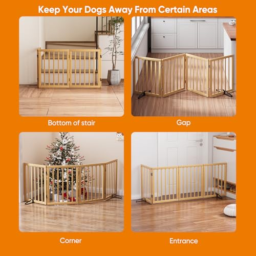 Natural 37 74" Wide Dog Gate for Stair (Bamboo Dog Gate Natural / 4 Panel - 74 inches Wide)