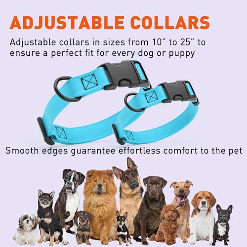 Biothane Waterproof Dog Collar with Quick Release Buckle Strong Coated Nylon Webbing with Odor (5/8"W by 10-14"L / Sky Blue)