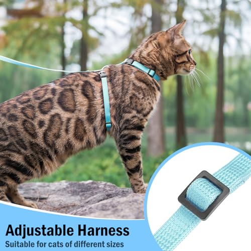 Adjustable Cat Harness and Leash Set Escape Proof Kitten Strap Collar for Walking Travel (Small / Sky Blue)