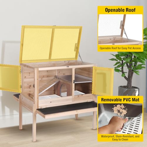 2 Story Indoor Rabbit Hutch Guinea Pig Cage with Stand ((Natural Wood) / 36.6"L x 19.6"W x 36.6"H)