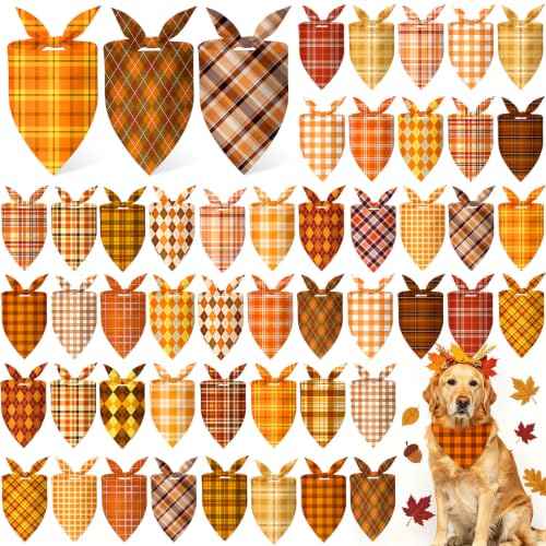 200 Pcs Fall Plaid Dog Bandanas Bulk Autumn Gingham Check Pattern (25.6 x 17.7 x 17.7 Inch / Fall Plaid)