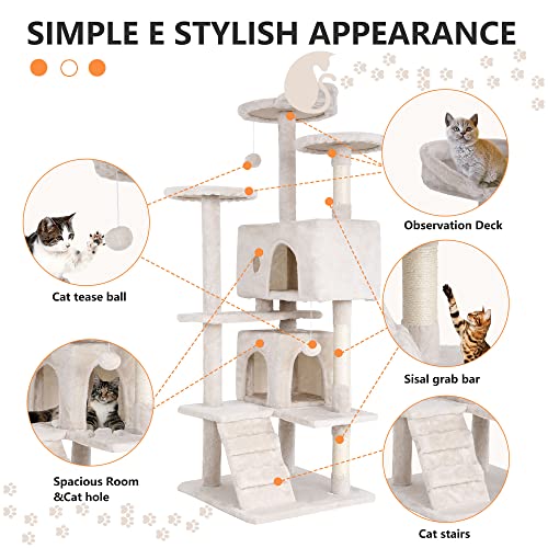 54" Cat Tree Tower (54in / Beige)