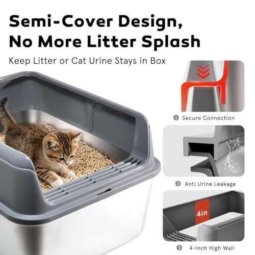 Stainless Steel Sifting Litter Box for Pine Pellets (Grey / Medium(17.4"x13.2"x10"))