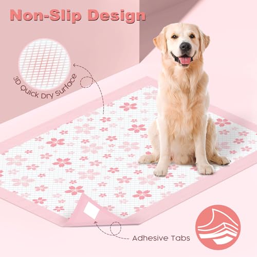 Pink Puppy Pads with Adhesive Tabs Disposable Pee Pads 28x34in 100Ct (28x34in | 100Ct-Pink)