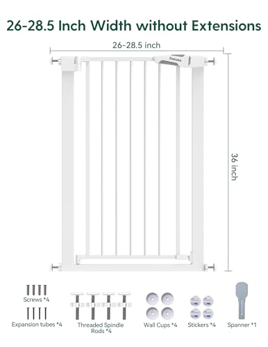 Bebelio 26 28.5" Narrow Baby Gate (White / 36" Tall, 26-28.5" Wide)