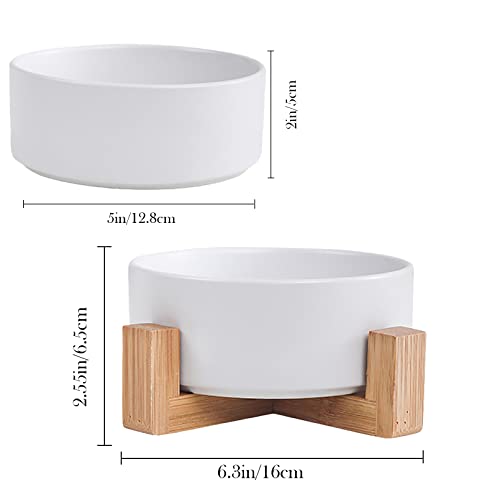 Ceramic Dog Cat Bowl with Wood Stand (【1Pcs White】)