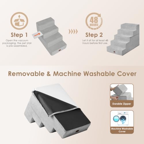 Dog Stairs for Bed 22.5"H (Light Grey / Extra Wide 17.7" x 35" x 22.5")