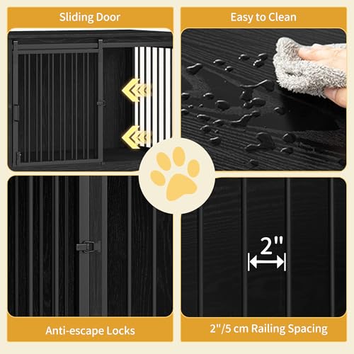 77.6" Double Dog Crate Furniture (Black / 77.6"L x 23.6"W x 26.4"H)