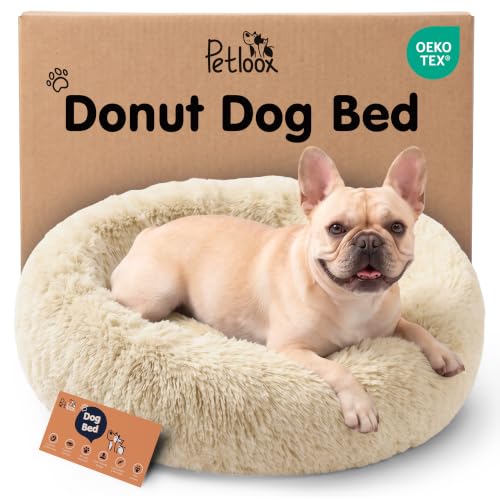 Calming Donut Dog Bed for Small Dogs (Ivory Beige / Medium (30"L x 30"W x 9"Th))