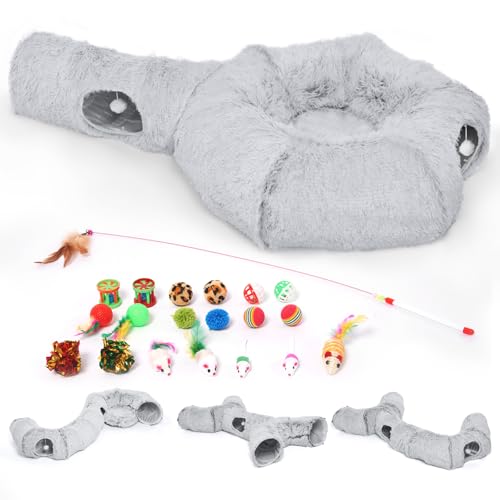 Cat Tunnels Bed with 1 Straight Tunnel and 20 Pet Toys (Cat Tunnel+Additional Straight Tunnel)