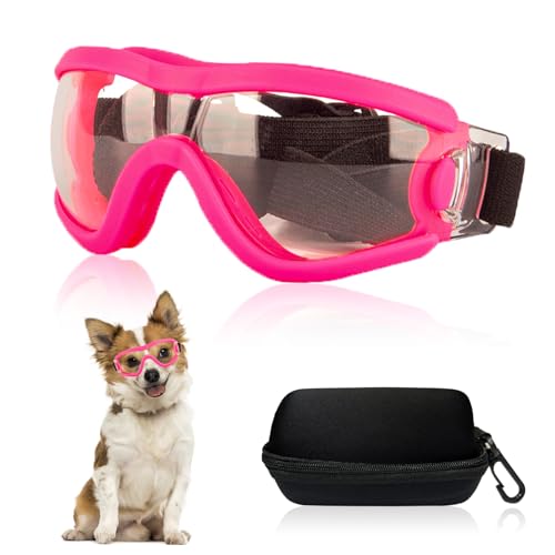 Dog Goggles Small Breed Dog Sunglasses Doggy UV Protection Glasses (Pink Frame Transparent Lens)