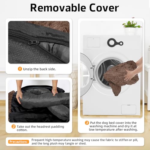 Calming Dog Bed Fluffy Plush Dog Mat for Furniture Protector with Removable Washable Cover for Large Medium Small Dogs and Cats (Coffee / 53.0"L x 39.3"W x 6.0"Th)