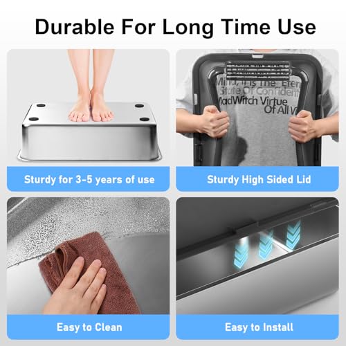 2 Pack Stainless Steel Cat Litter Box with Litter Scoop Holder