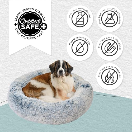 The Original Calming Donut Dog Bed for Extra (Denim Shag / X-Large)