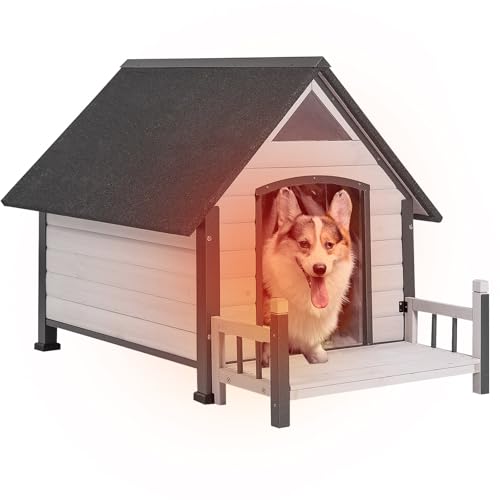 Outdoor Dog House Weatherproof Winter Shelter with Chew (32.9"L White)