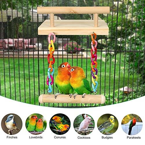 Bird Perches Cage Toys Parrot Wooden Platform Play Gyms Exercise Stands with Acrylic Wood Swing Ferris Wheel Chewing for Animals Green Cheeks (Platform+Swing)