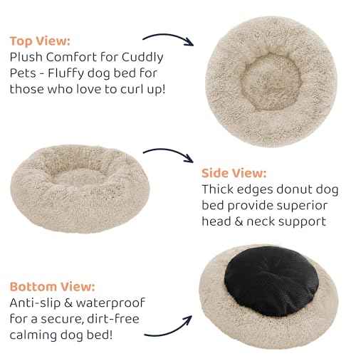 Calming Donut Dog Bed for Small Dogs (Ivory Beige / Large (36"L x 36"W x 10"Th))