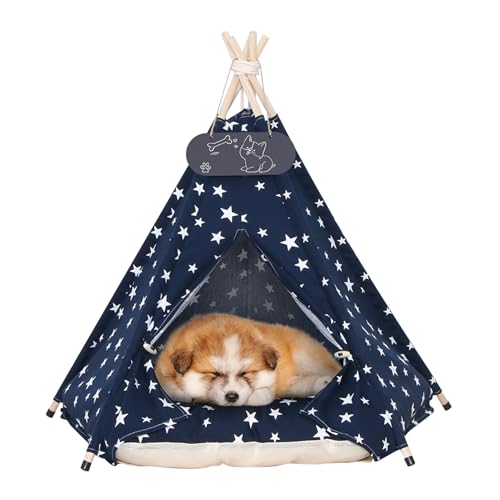 Pet Teepee Tent for Dogs & Cats Dog Bed with Thick Cushion Puppies Play House Removable and Washable 20x20x24Inch (M:20x20x24inch)