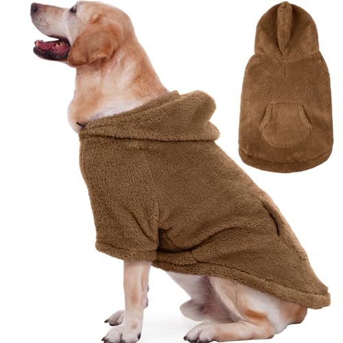 Fuzzy Dog Sweater with Adjustable Hood & Harness Hole (XXX-Large / Brown)