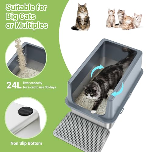 Stainless Steel Litter Box with Lid (14"H Grey)