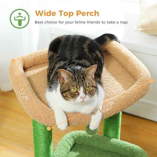 Small Cat Tree Tower for Indoor Cats (Green / M(15.7"L x 15.7"W x 26.7"H))