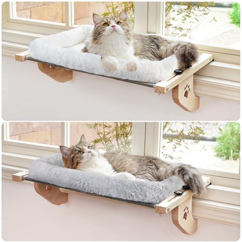 Wooden Cat Windowsill Perch with Zipper Cushion Bed (White / 27.5''L x 15''W)