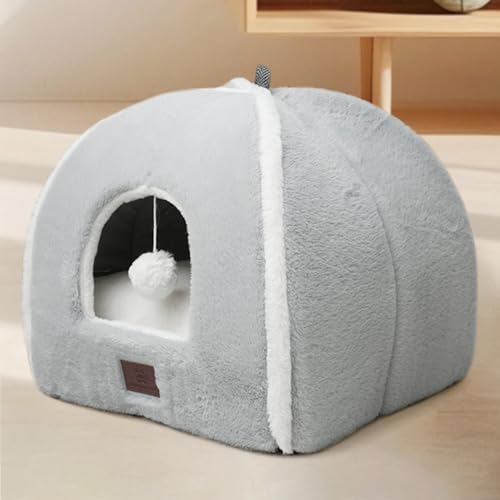 Cat Bed for Indoor Cats (Grey / L(17.5 x 17.5 x 17.5 Inch))