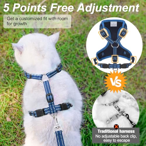 Cat Harness and Leash Set (Planets Stars Navy Blue / M (Chest: 12 - 19"))