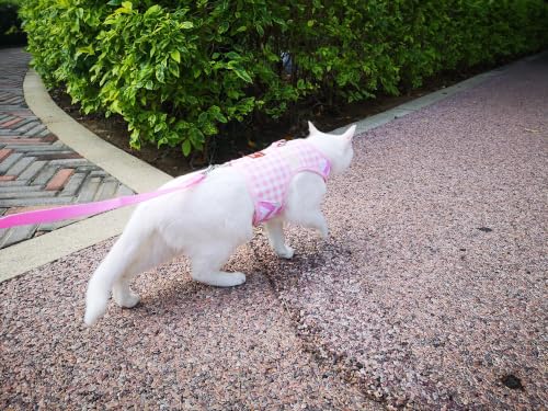 Cat Harness and Leash Set Escape Proof (Pink Plaid / L 8-12 lbs)