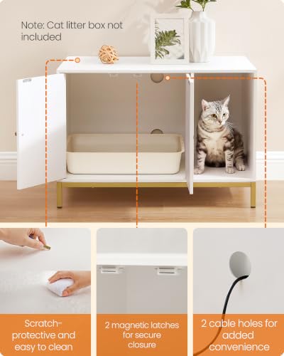 Cat Litter Box Enclosure (White + Gold / L (31.5"l X 19.7"w X 21.7"h))