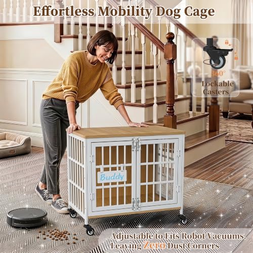 Heavy Duty Dog Crate Furniture with Personalized Name Tag (White / 26.8"L x 20.9"W x 23.2"H)