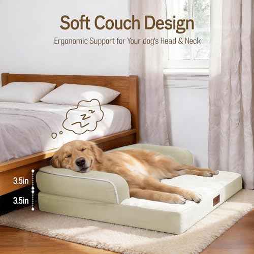 Orthopedic XL Dog Bed for Large and Extra Large Dogs (Beige / 42"L x 30"W x 7.5"Th)