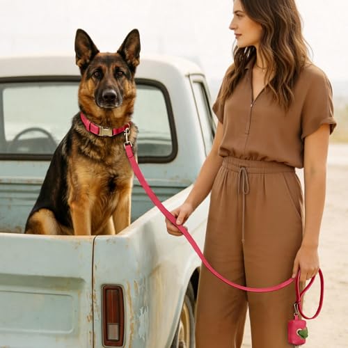 Soft PU Leather Dog Collar for Large Dogs (XL：Fit 20-26" Neck, Width 1¼" / Red)