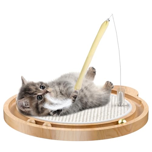 Cat Scratcher Toys Natural Sisal Pad Kitten Interactive Ball Track (Light Gold)