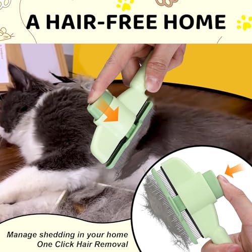 One click Self Cleaning Cat Comb for Long (Green)